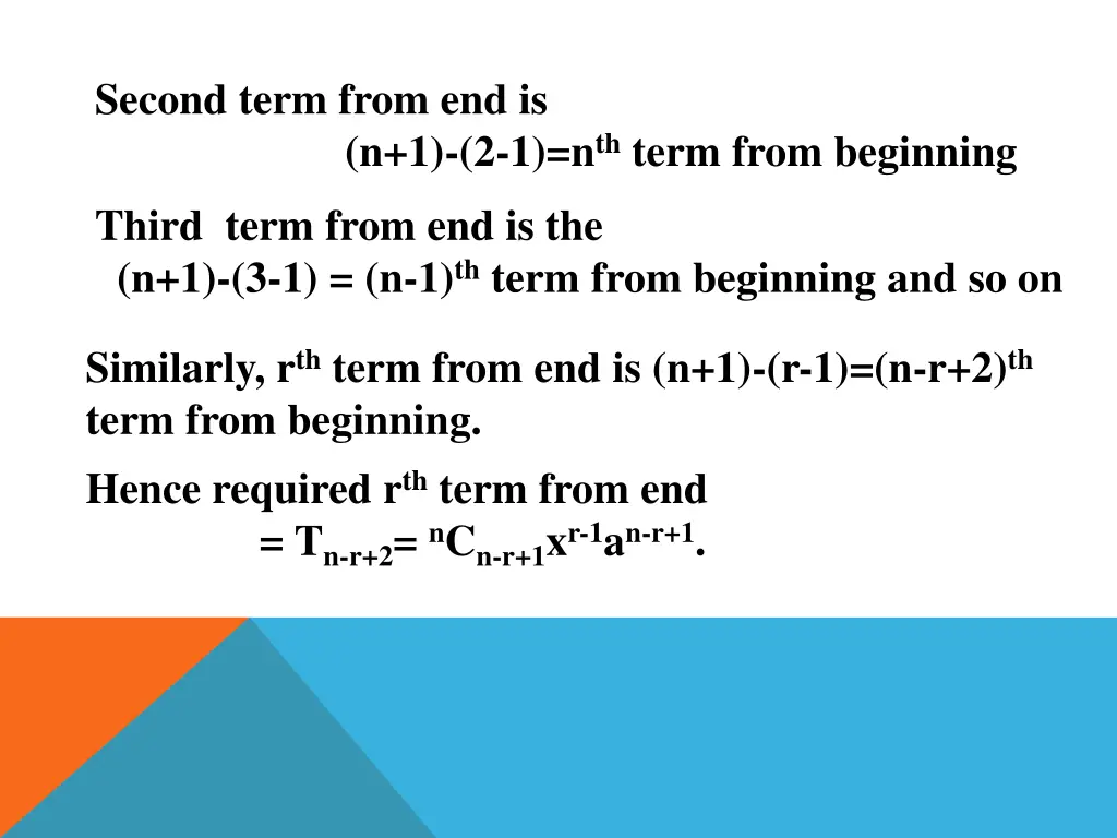 second term from end is n 1 2 1 n th term from