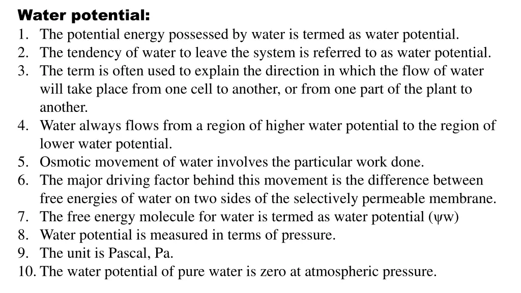 water potential 1 the potential energy possessed