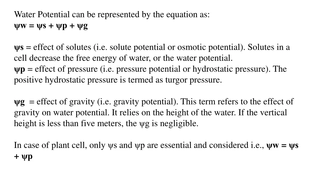 water potential can be represented