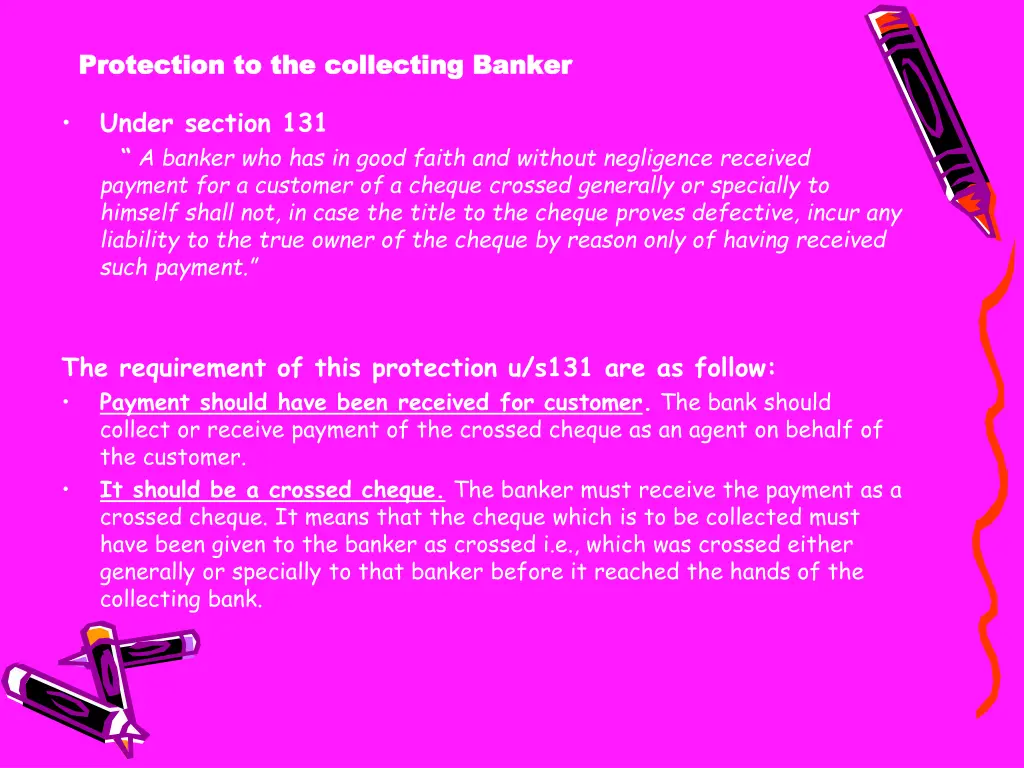 protection to the collecting banker protection