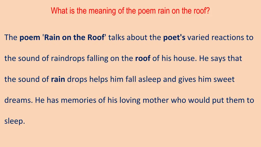 what is the meaning of the poem rain on the roof