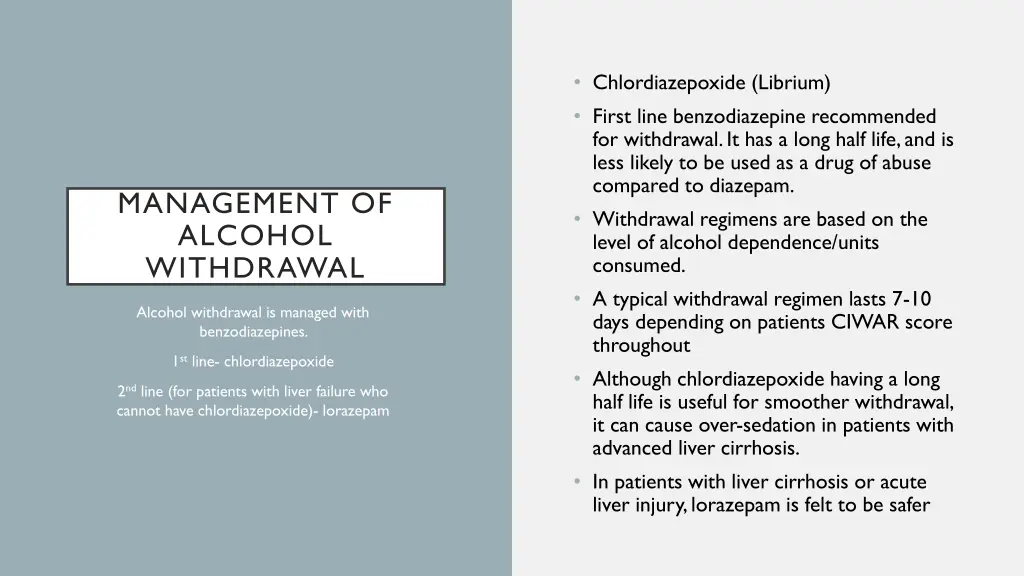 chlordiazepoxide librium first line