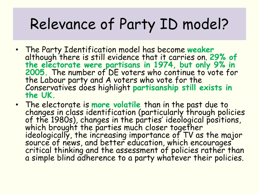 relevance of party id model