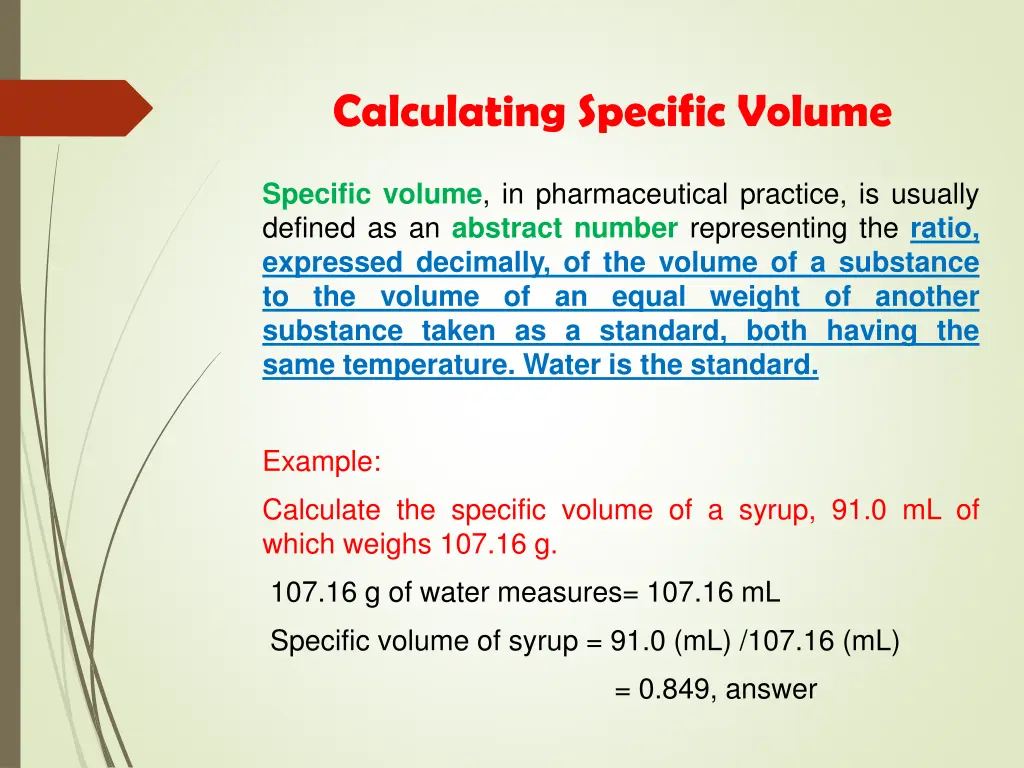 calculating specific volume