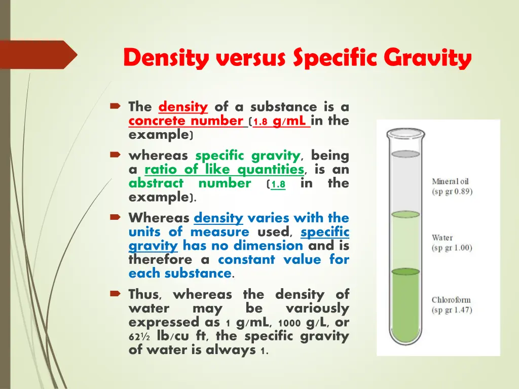 density versus specific gravity