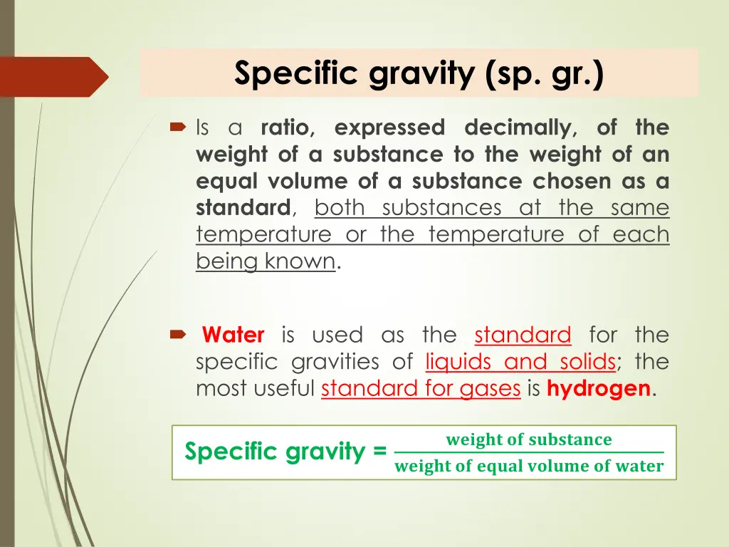 specific gravity sp gr