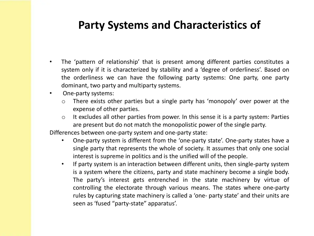 party systems and characteristics of