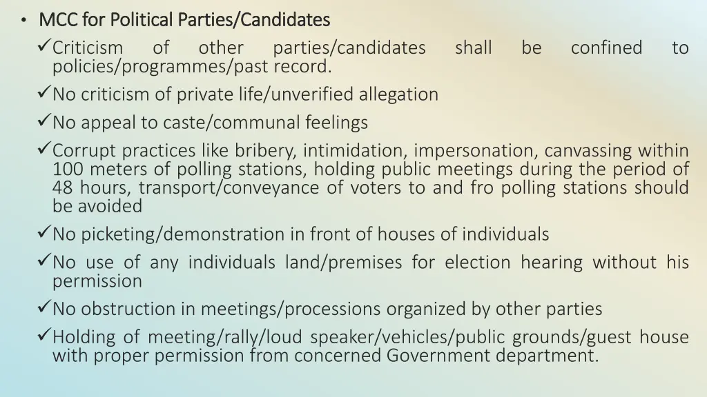 mcc for political parties candidates