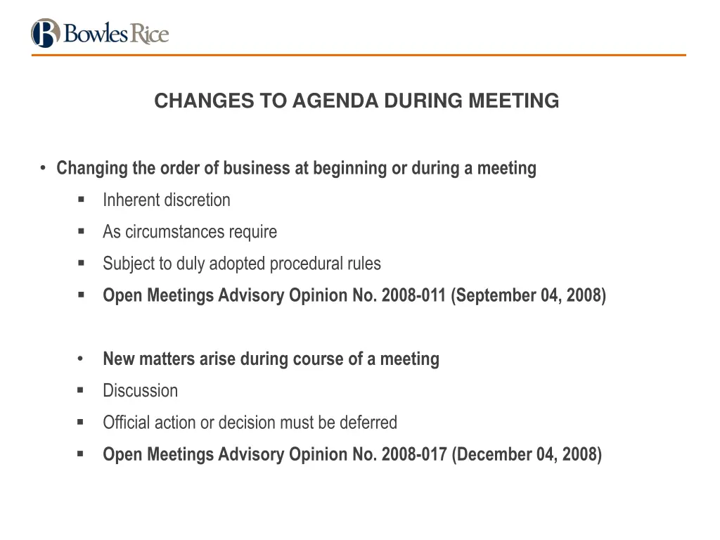 changes to agenda during meeting