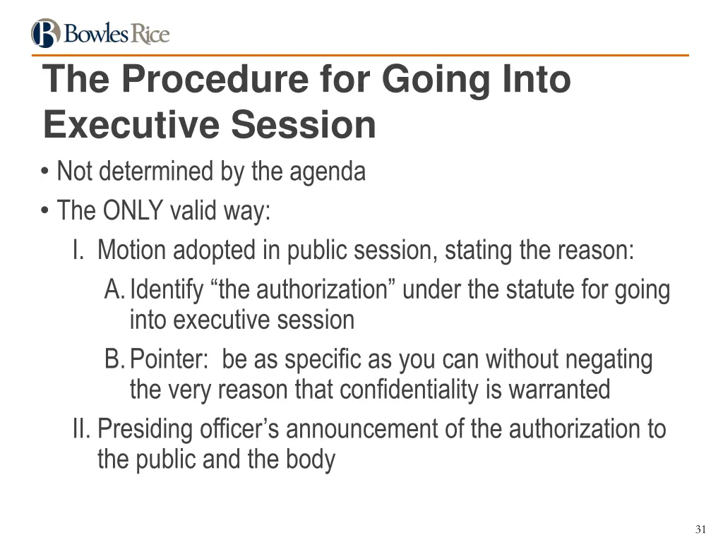 the procedure for going into executive session