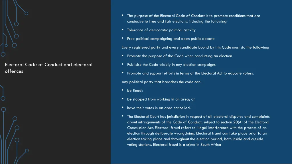 the purpose of the electoral code of conduct