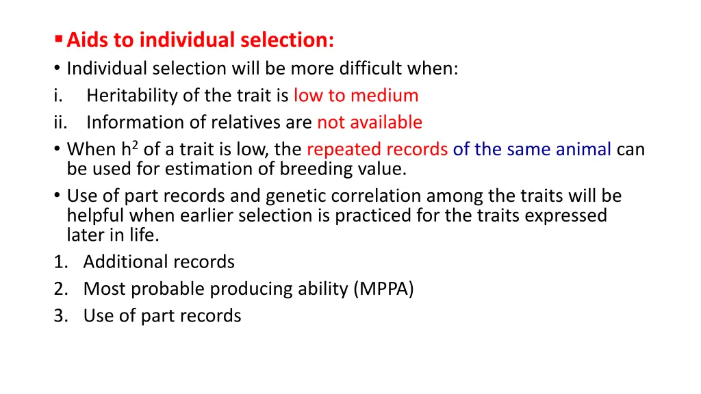 aids to individual selection individual selection