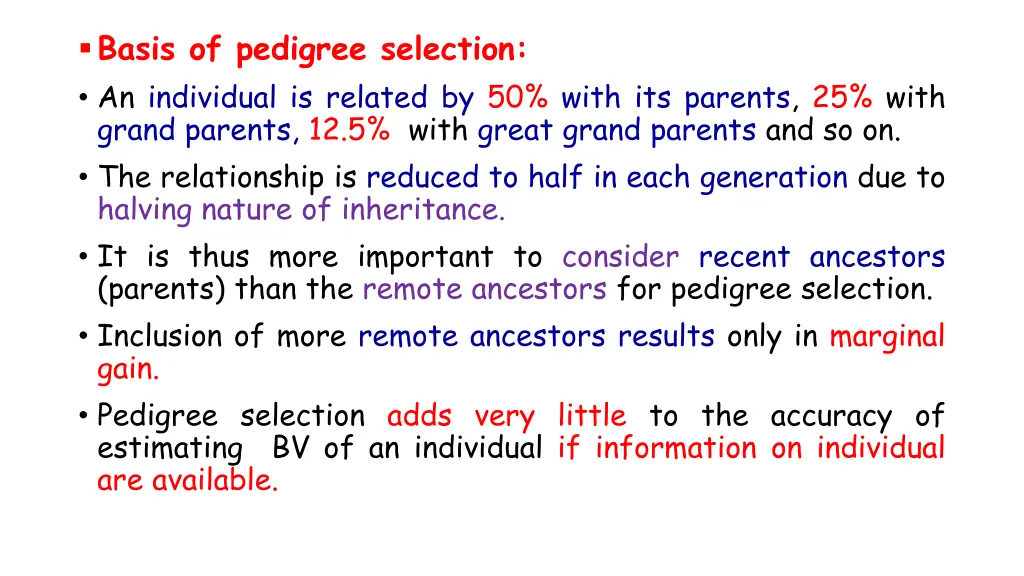 basis of pedigree selection an individual