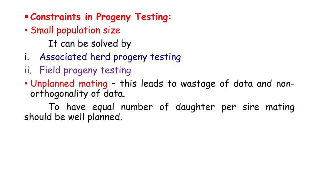 constraints in progeny testing small population