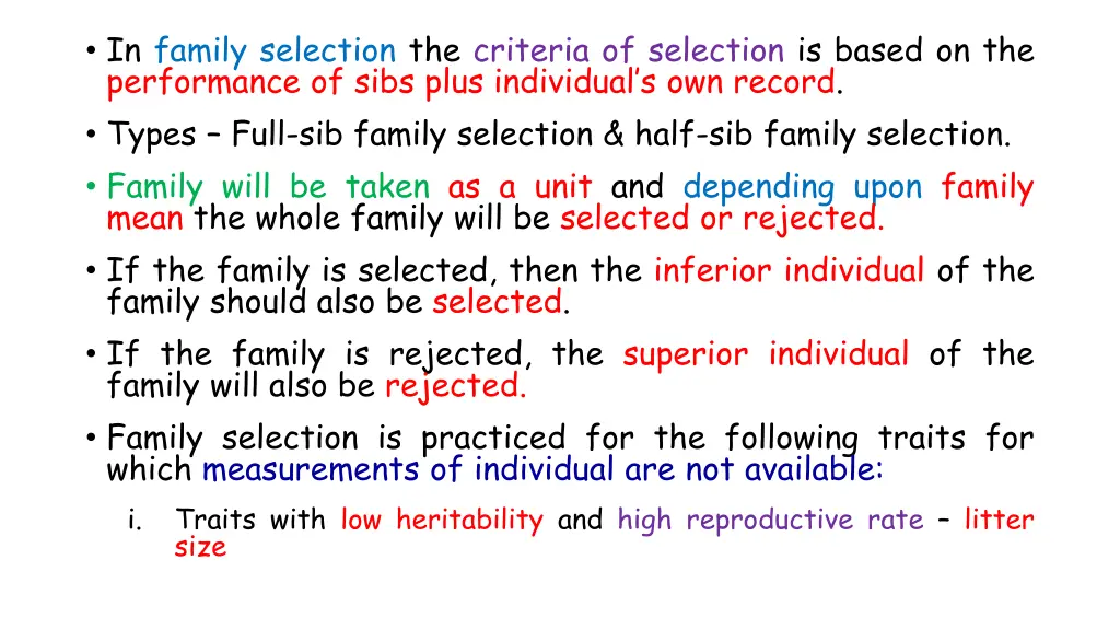 in family selection the criteria of selection