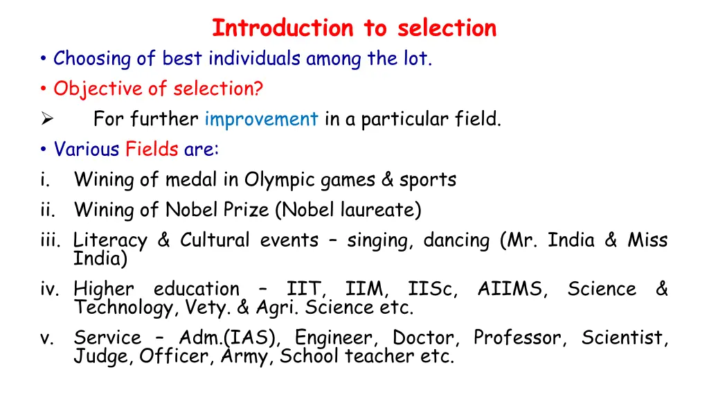 introduction to selection