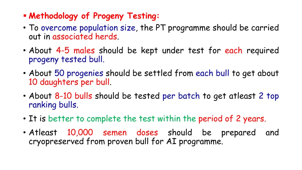 methodology of progeny testing to overcome