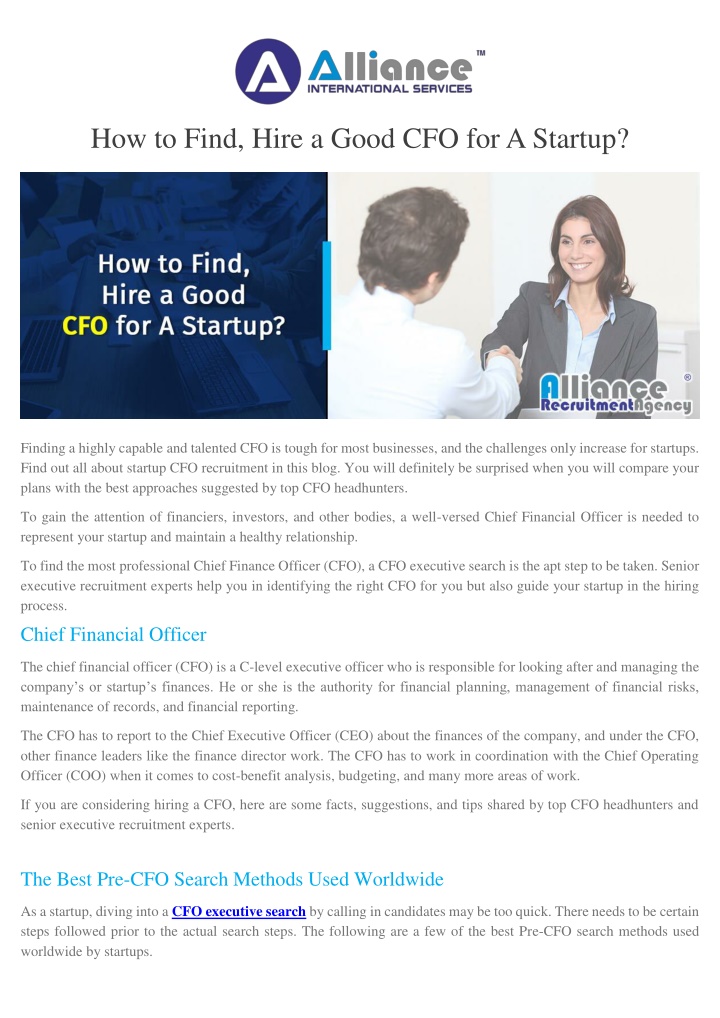 how to find hire a good cfo for a startup