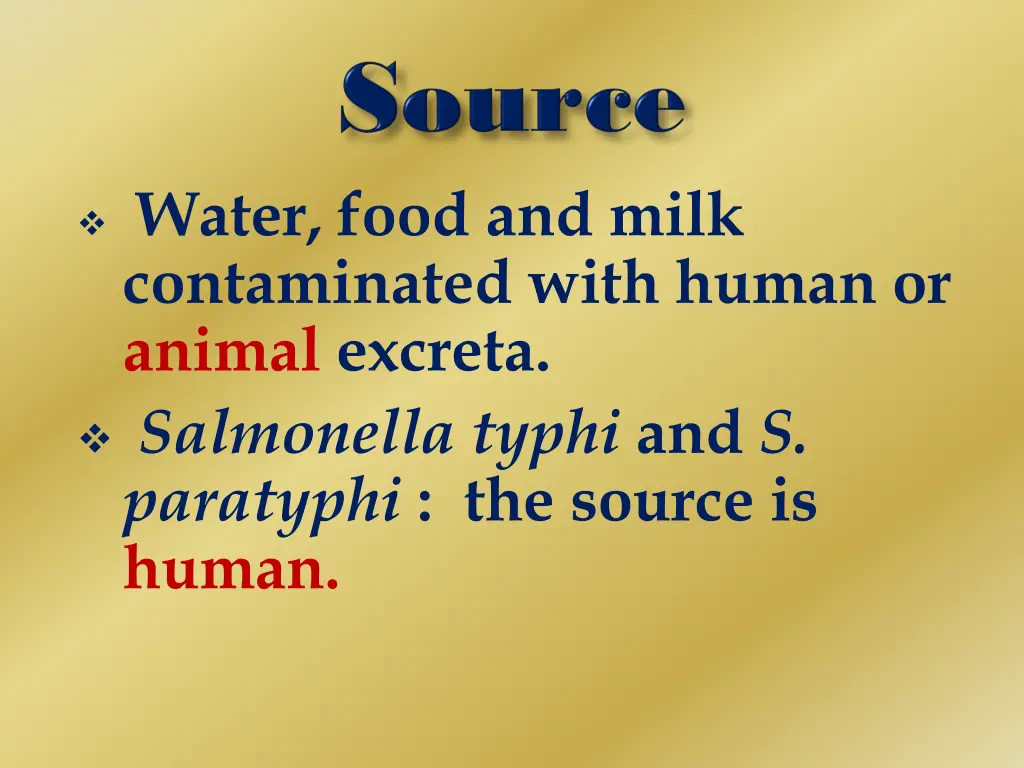 water food and milk contaminated with human