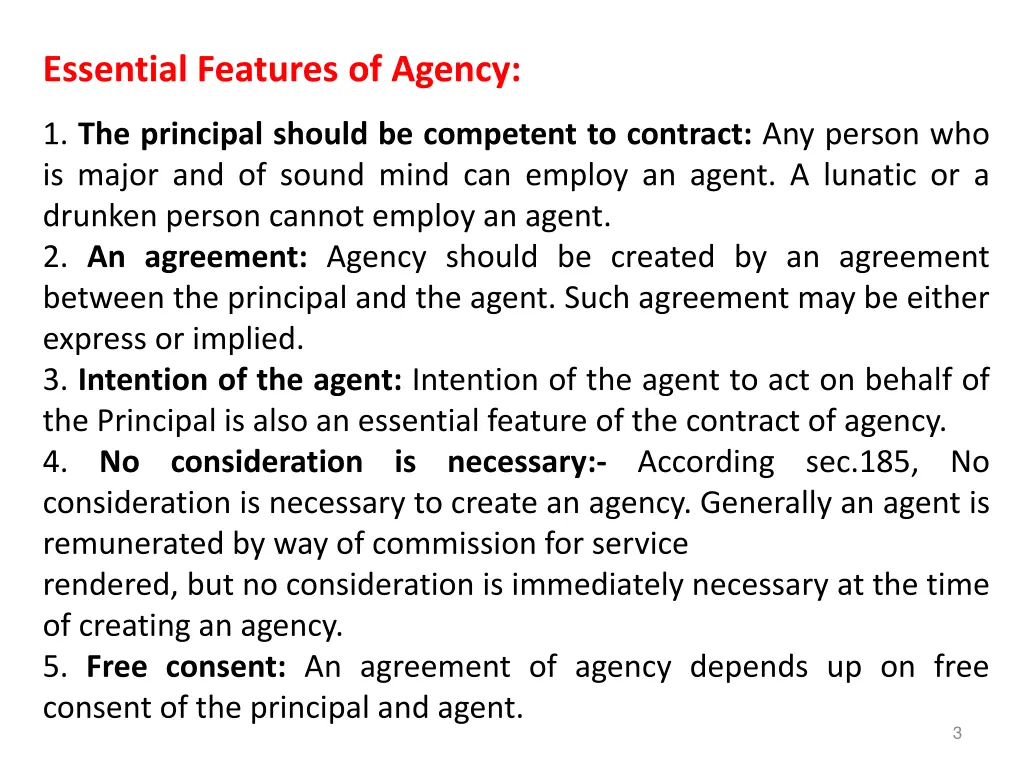 essential features of agency