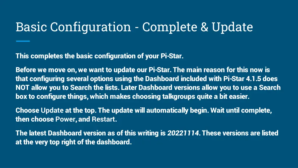 basic configuration complete update