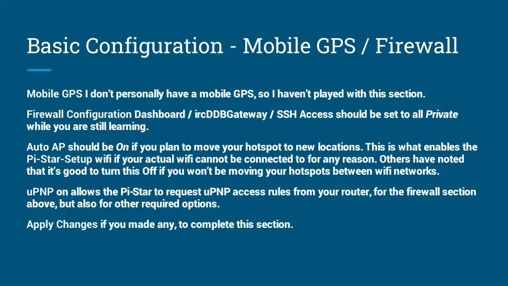 basic configuration mobile gps firewall