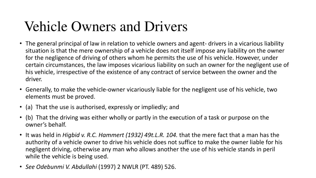 vehicle owners and drivers