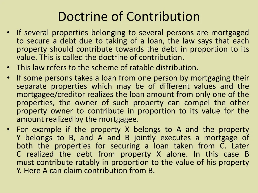 doctrine of contribution if several properties