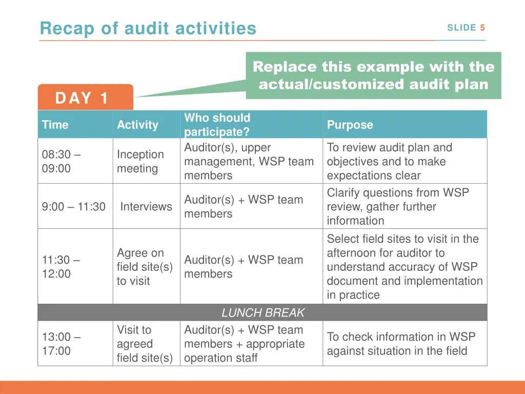 recap of audit activities