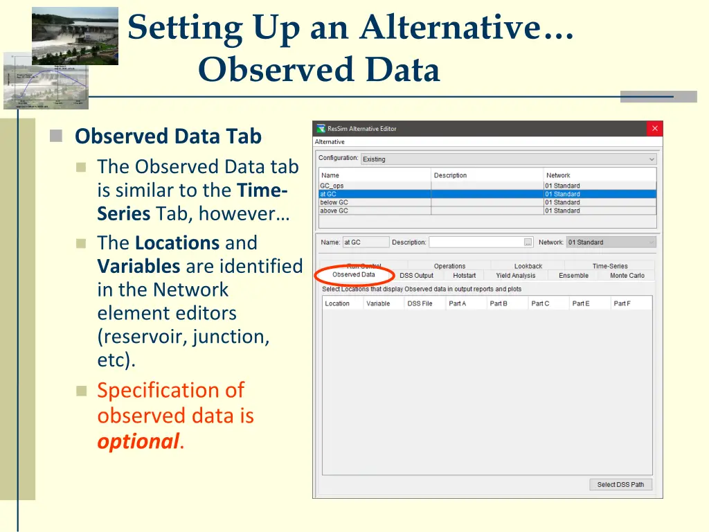 setting up an alternative observed data