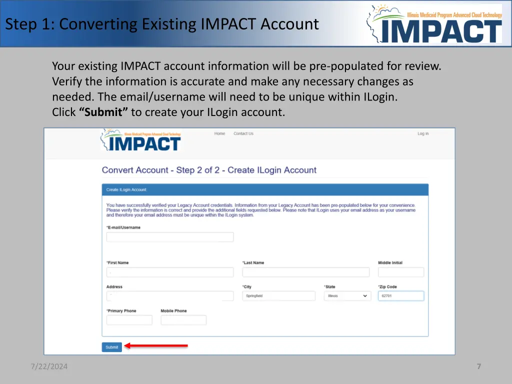 step 1 converting existing impact account 2