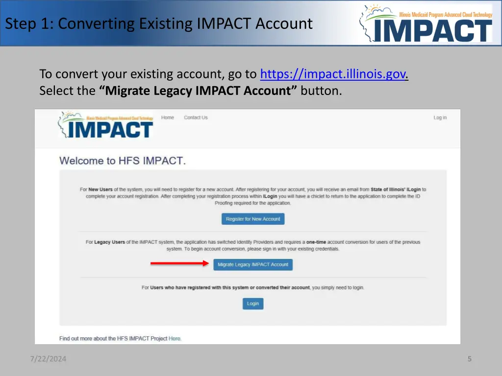 step 1 converting existing impact account