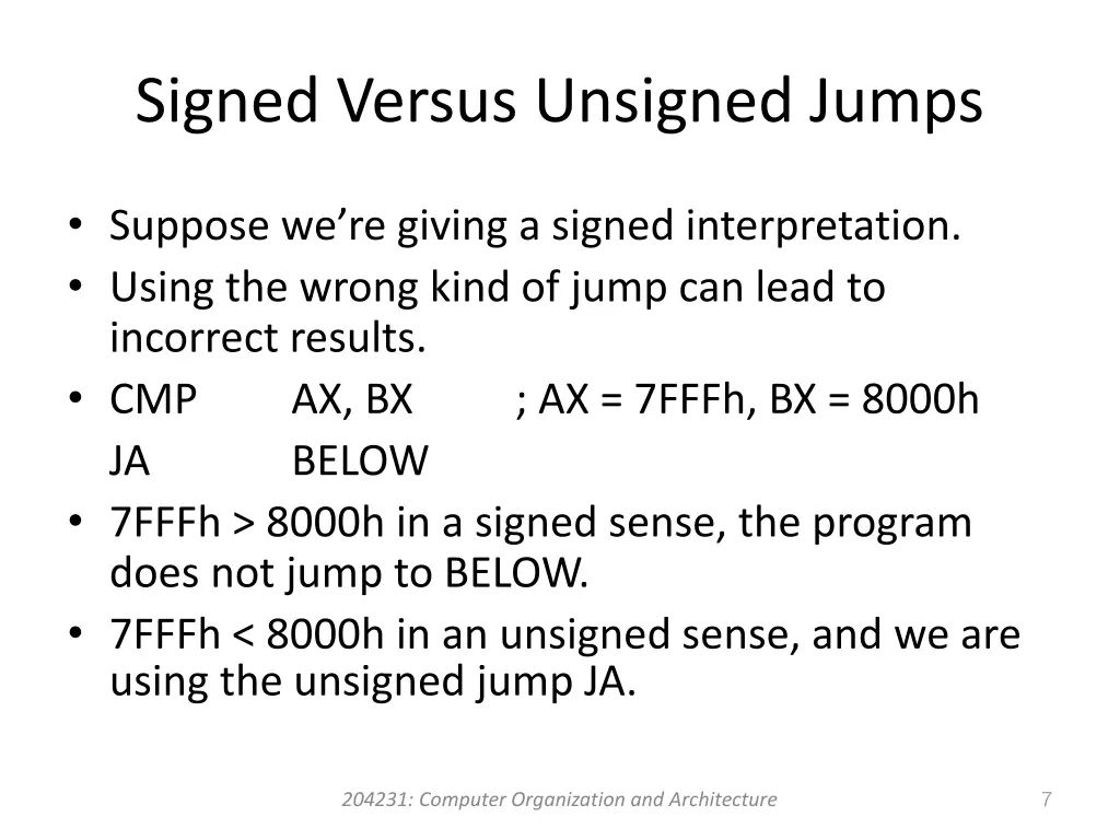 signed versus unsigned jumps