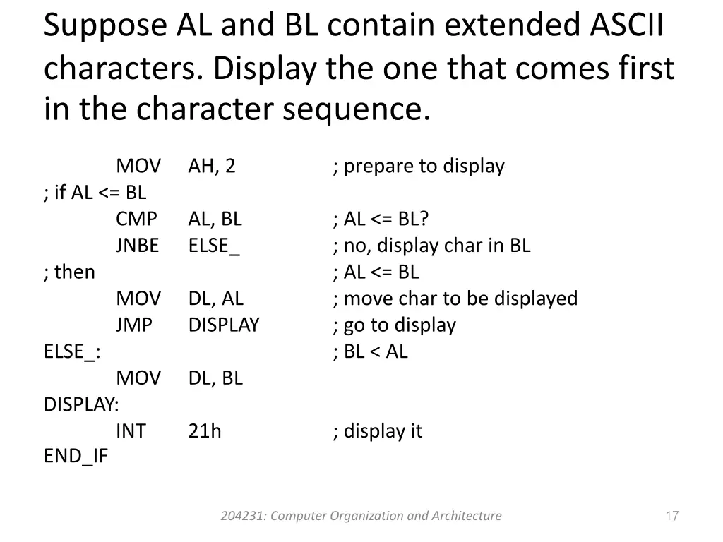 suppose al and bl contain extended ascii 1