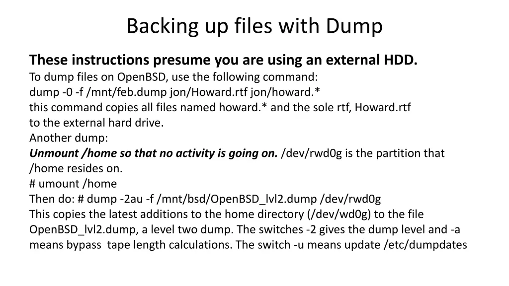 backing up files with dump