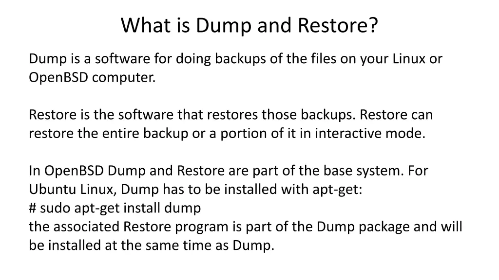 what is dump and restore