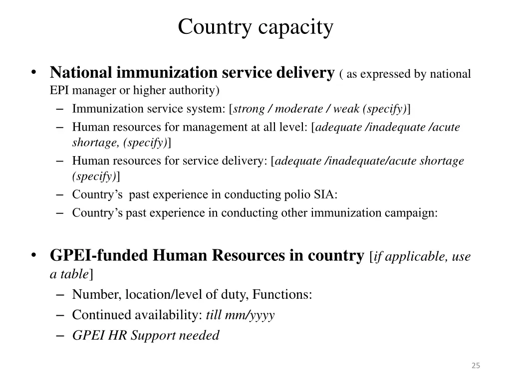 country capacity