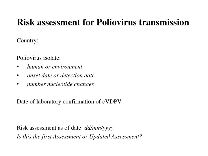 risk assessment for poliovirus transmission