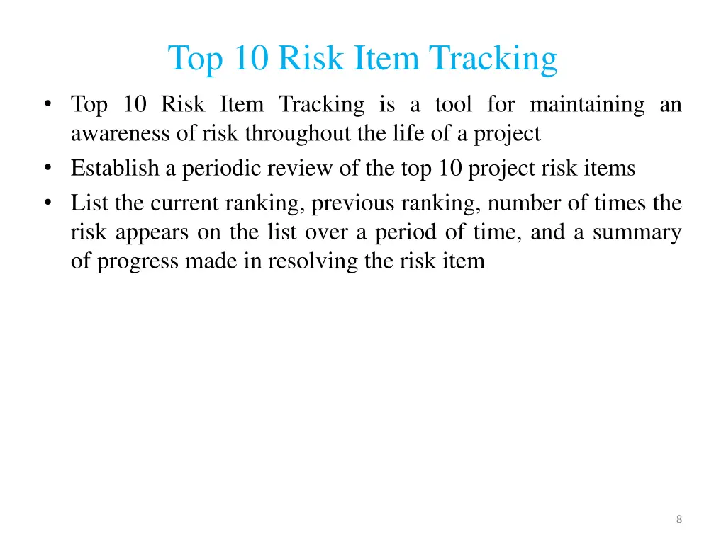 top 10 risk item tracking top 10 risk item