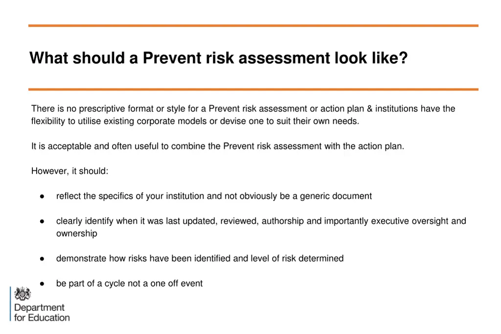 what should a prevent risk assessment look like