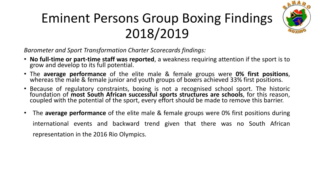 eminent persons group boxing findings 2018 2019