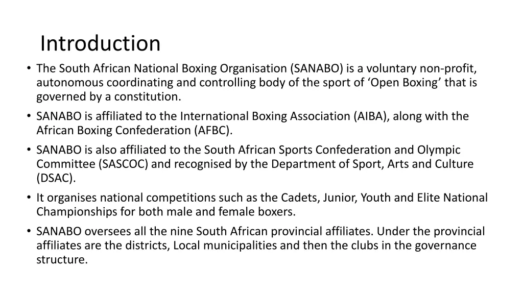 introduction the south african national boxing