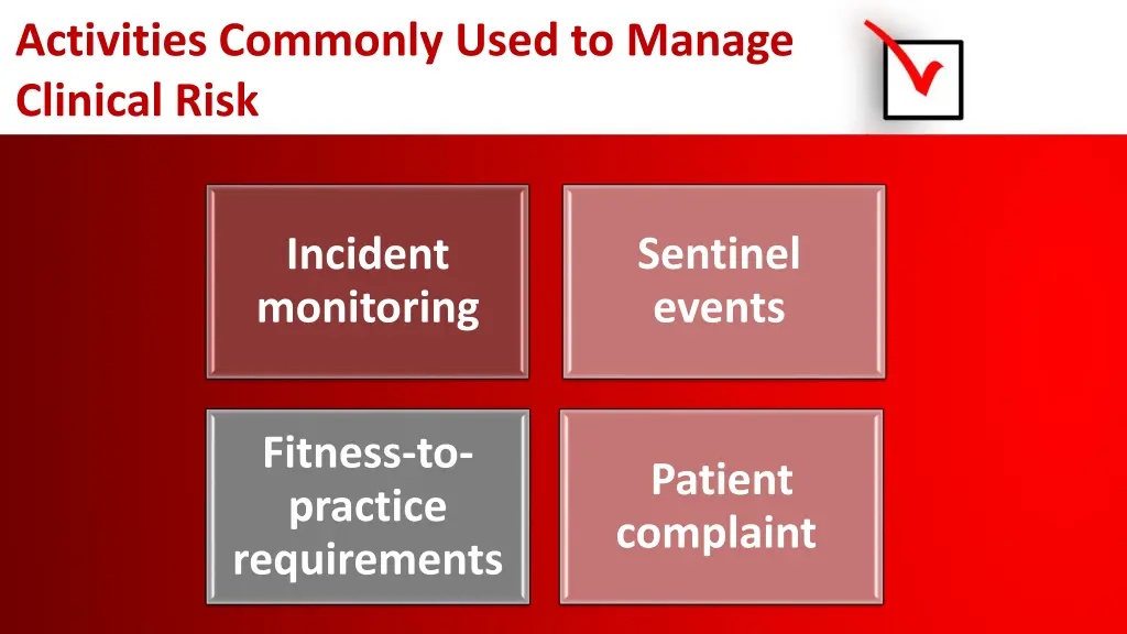 activities commonly used to manage clinical risk