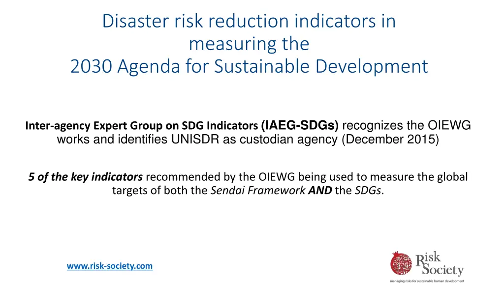 disaster risk reduction indicators in measuring