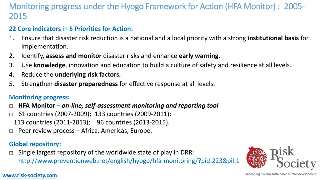 monitoring progress under the hyogo framework