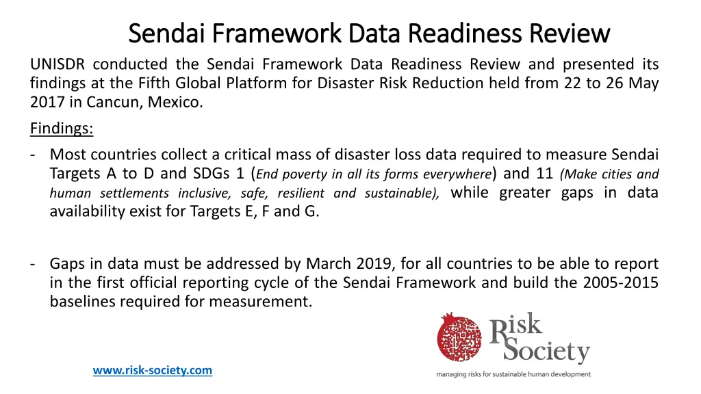 sendai framework data readiness review sendai