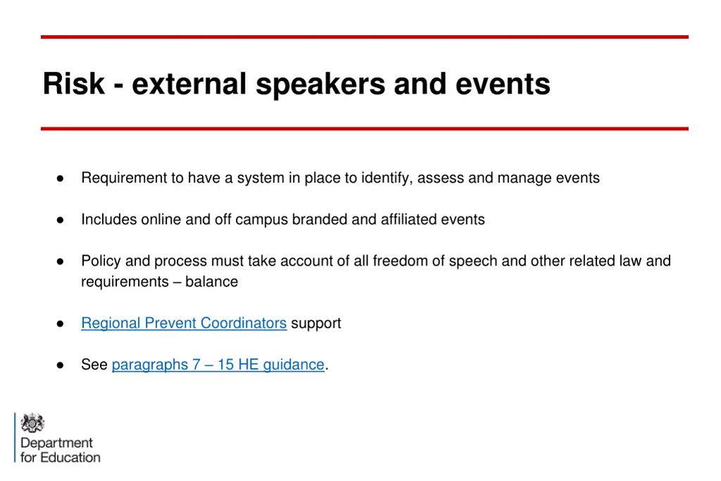 risk external speakers and events