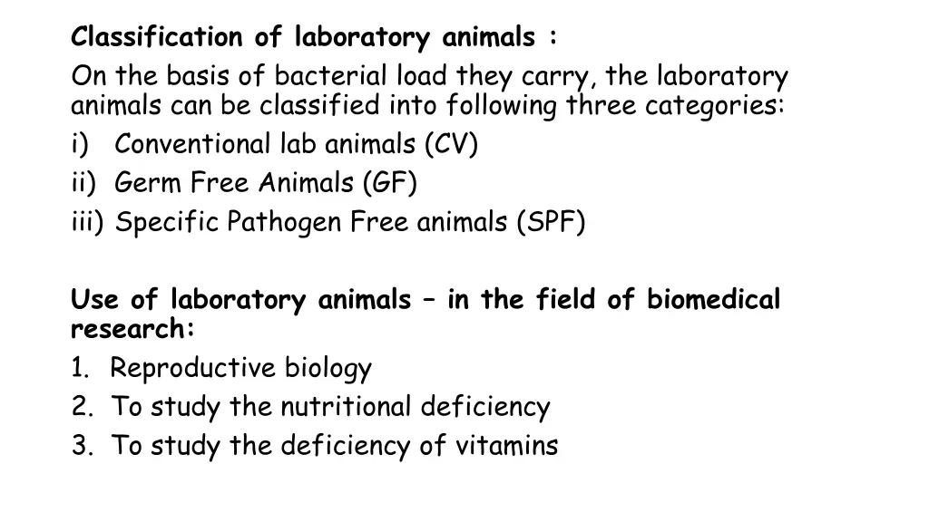 classification of laboratory animals on the basis