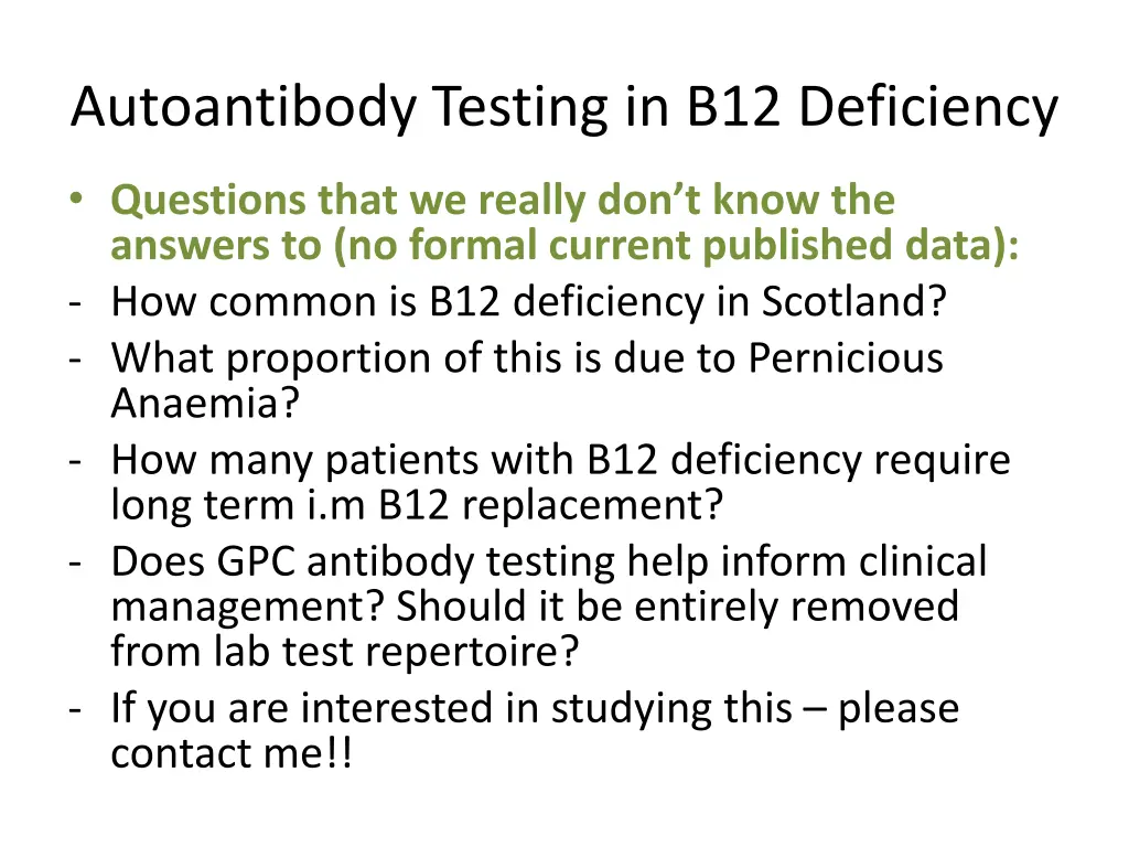 autoantibody testing in b12 deficiency