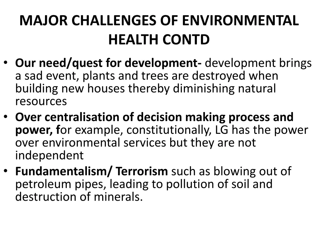 major challenges of environmental health contd